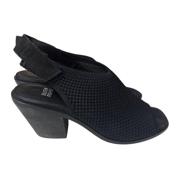 Eileen Fisher Black Open Toe Knit Slingback Heels 7.5 - Picture 4 of 7
